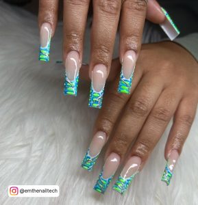 Royal Blue And Neon Green Nails