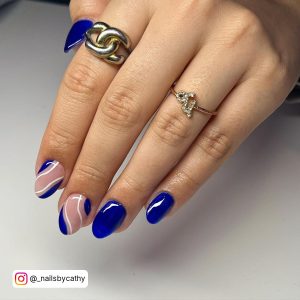 Royal Blue Dark Blue Nails With Marble Effect