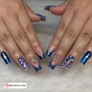 Royal Blue Nails With Silver Glitter