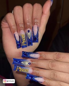 Royal Blue Ombre Nails With Rhinestones