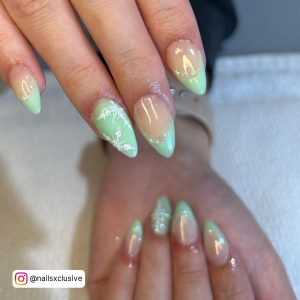 Sage Green French Tip Nails Almond