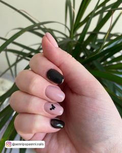 Short Black And Nude Nails With Mickey Mouse