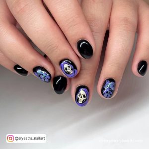 Short Black And Purple Nails For Halloween