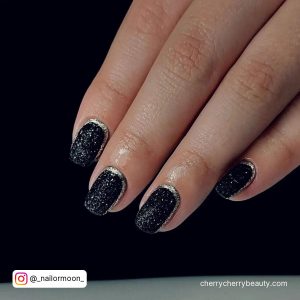 Short Black Glitter Nails For Parties