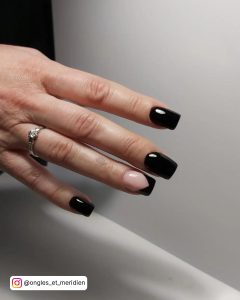 Short Black Square Nails With Glossy Finish