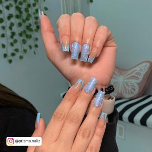 Short Blue Butterfly Nails
