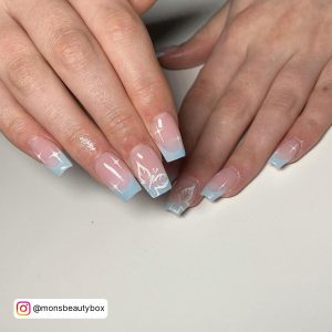 Short Blue French Tip Nails