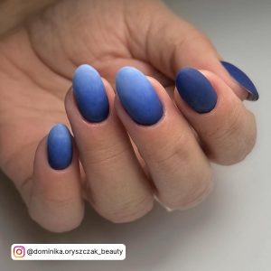 Short Blue Ombre Nails With Matte Finish