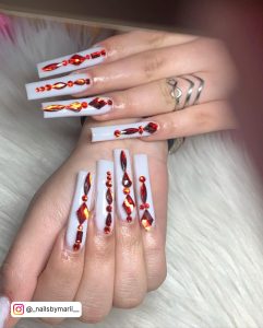 Short Red Nails With Diamonds