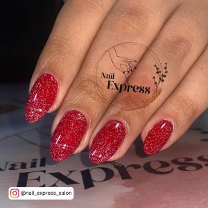 Short Red Nails With Glitter