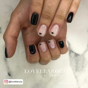 Simple Black Acrylic Nails With Hearts