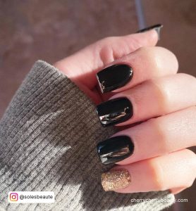 Simple Black And Gold Nails In Square Shape