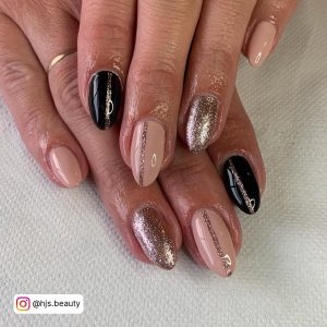 Simple Black And Nude Nail Designs With Glitter
