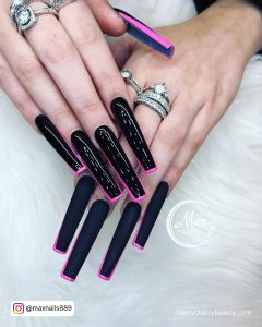 Simple Black And Pink Nails With One Hand In Matte Finish