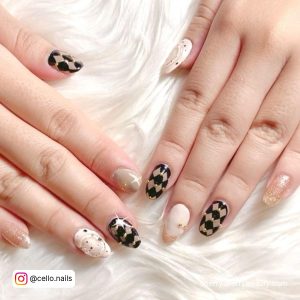 Simple Black And White Nail Designs With A Different Design On Each Finger
