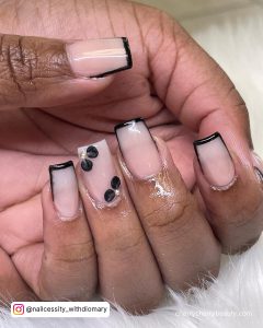 Simple Black Coffin Nails With Black Spots