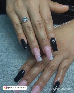 Simple Cute Black And White Nails In Square Shape
