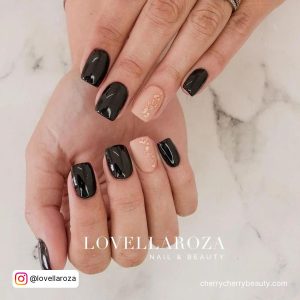 Simple Nail Ideas Black With One Nail In Nude Shade
