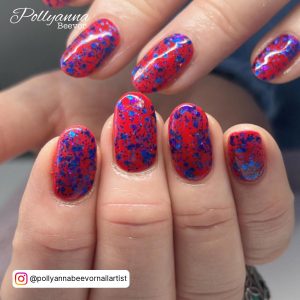 Simple Red And Blue Nails In Almond Shape
