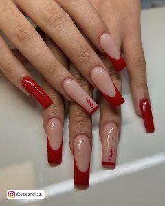 Simple Red And White Nails