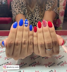 Simple Red White And Blue Nails With Stars And Lines