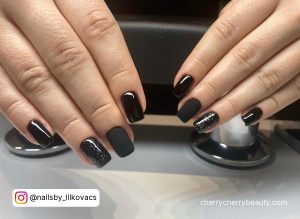 Simple Short Black Nail Designs With Glitter