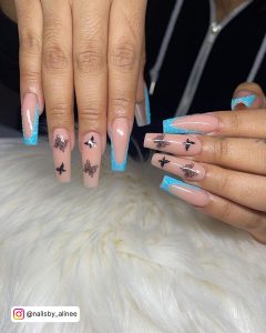 Sky Blue 1.5 Nails With Black Butterflies
