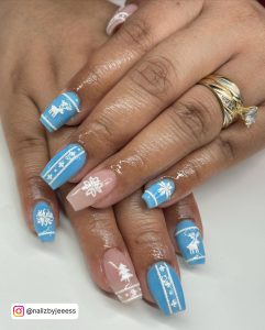 Sky Blue And White Nail Designs In Coffin Shape