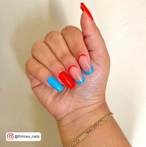 Sky Blue Coffin Nails With Red Combination