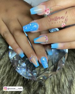 Sky Blue French Nails With Ombre Effect