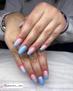 Sky Blue Ombre Nails With French Tip