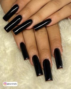 Square Black Acrylic Nails In Coffin Shape