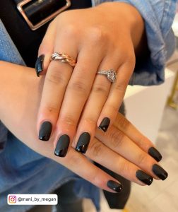 Square Black French Tip Nails With Matte Base Coat