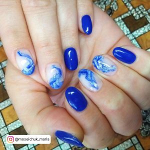 Summer Blue Nail Designs With Marble Design