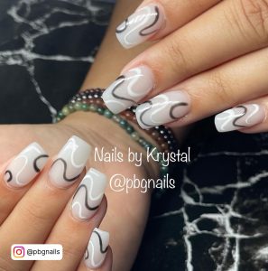 Swirl Nails Black And White In Square Shape