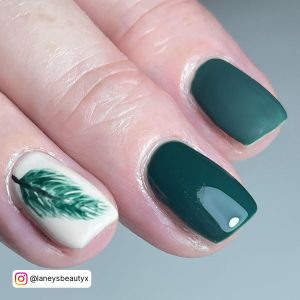 White And Emerald Green Nails