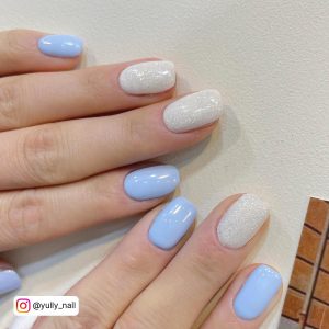 White And Light Blue Nails For Short Length