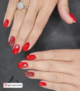 White And Red Christmas Nails