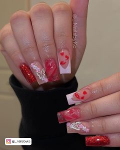 White And Red Marble Nails
