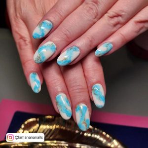 White Blue Marble Nails