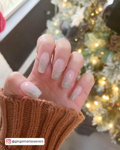 White Coffin Nails With Glitter
