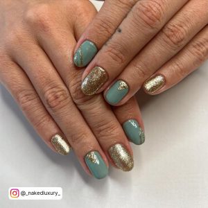 White Green And Gold Nails