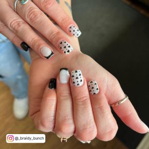 White Nails With Black Heart On Coffin Shape