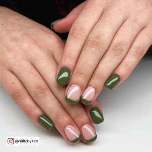 White Nails With Green French Tip