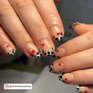White Nails With Red Heart Short
