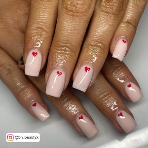 White Nails With Red Hearts