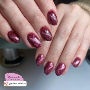 Wine Red And Gold Nails