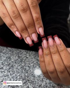 Wine Red Nails With Glitter