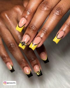 Yellow And Black Nail Designs With Design On Tips