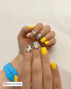 Yellow And Black Nail Designs With Leaves